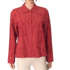 Natural 100% Linen Embroidered Red Blouse